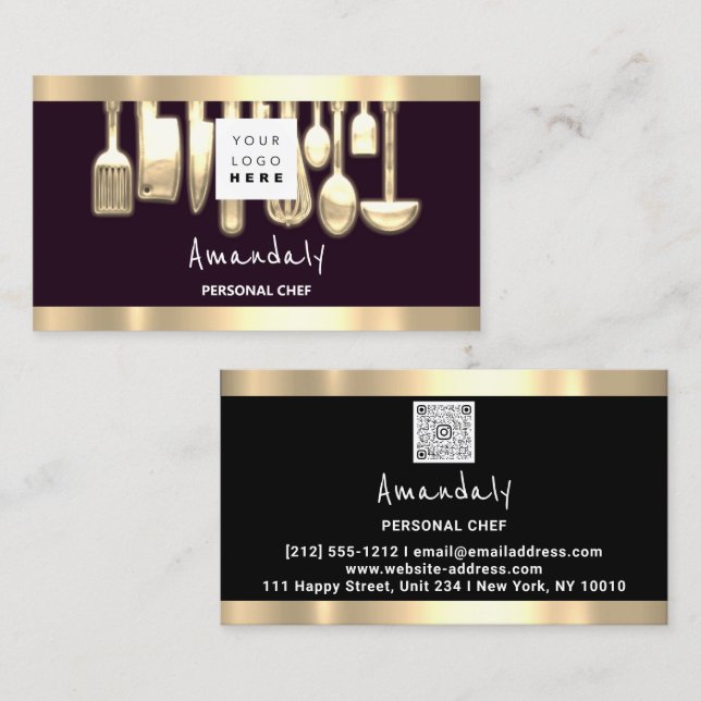 QR CODE Logo Personal Chef Cooking Restaurant Business Card (Front/Back)