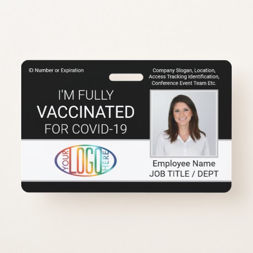 QR Code Logo Photo Employee ID Vaccine Pass Black Badge
