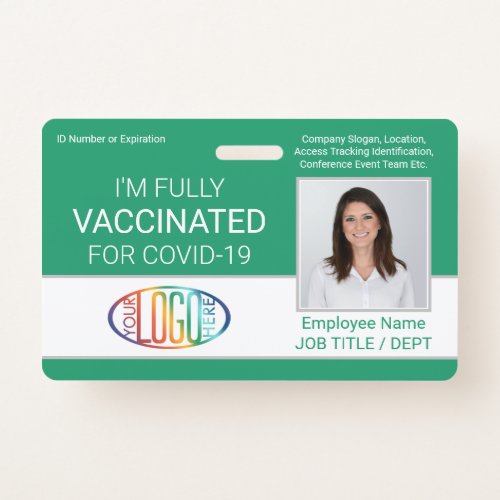 QR Code Logo Photo Employee ID Vaccine Pass Green Badge