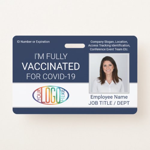 QR Code Logo Photo Employee ID Vaccine Pass Navy Badge