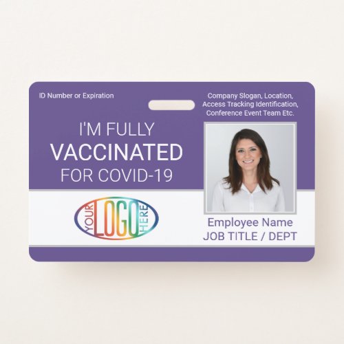 QR Code Logo Photo Employee ID Vaccine Pass Purple Badge