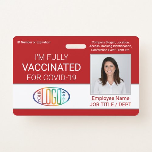QR Code Logo Photo Employee ID Vaccine Pass Red Badge
