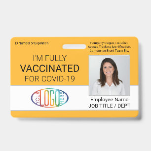 QR Code Logo Photo Employee ID Vaccine Pass Yellow Badge