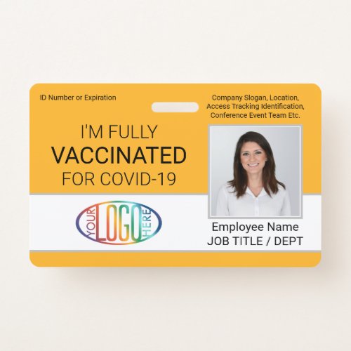 QR Code Logo Photo Employee ID Vaccine Pass Yellow Badge