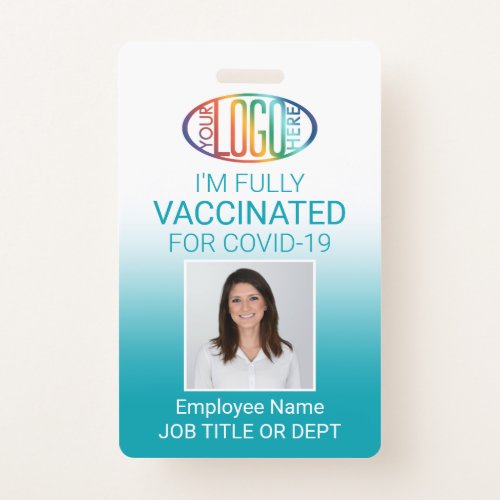 QR Code Logo Photo ID Covid Vaccinated Teal Blue Badge