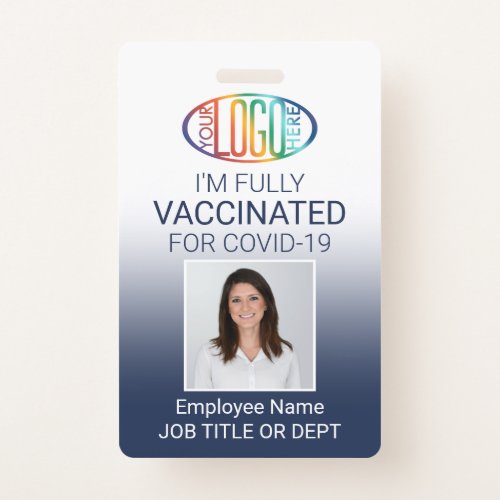 QR Code Logo Photo ID Covid Vaccine Pass Navy Blue Badge