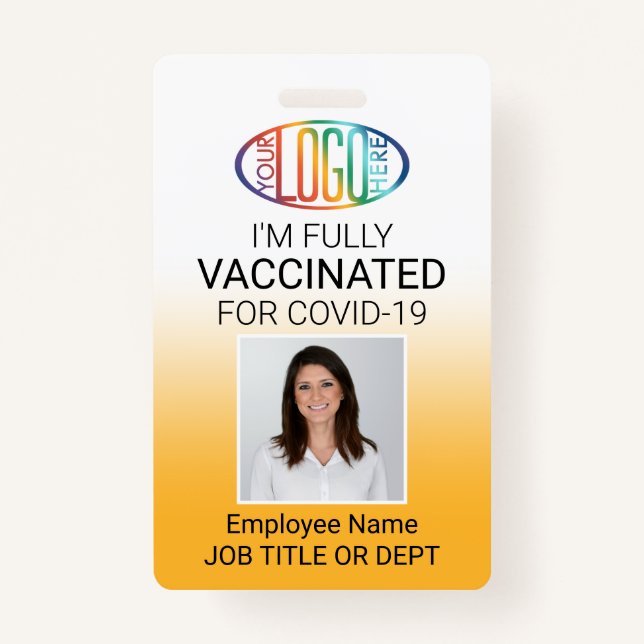 QR Code Logo Photo ID Covid Vaccine Pass Yellow Badge (Front)