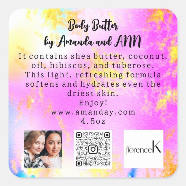 QR CODE LOGO PHOTO PRODUCT DESCRIPTION BUTTER PINK SQUARE STICKER (Front)