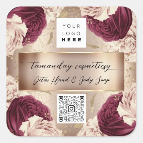 QR Code Logo Photo Product Thank Rose Red Thank  Square Sticker