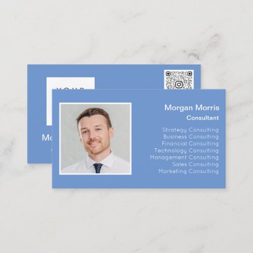 QR Code Logo Photo Professional Company Blue  Business Card