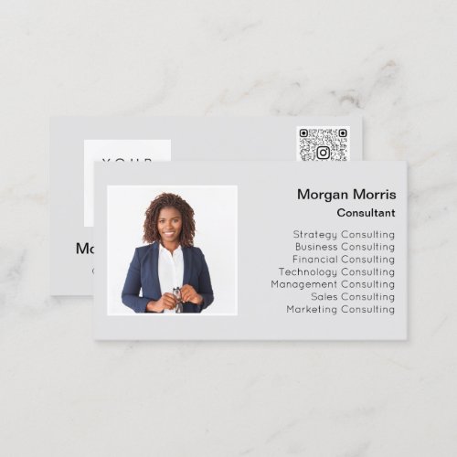 QR Code Logo Photo Professional Company Gray Business Card