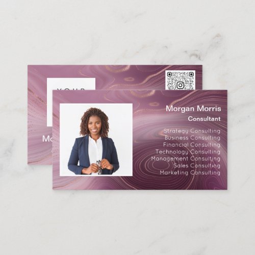 QR Code Logo Photo Professional Company Marble Business Card