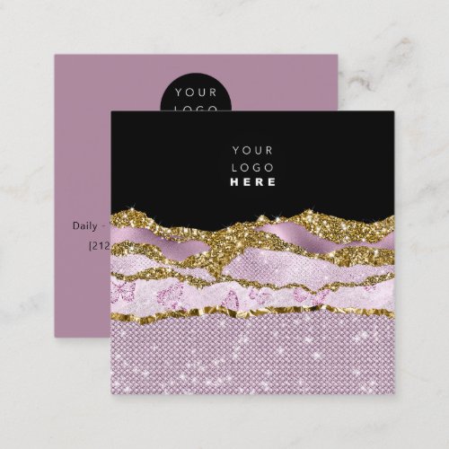 QR Code Logo Pink Glitter Rose Black Strokes  Square Business Card