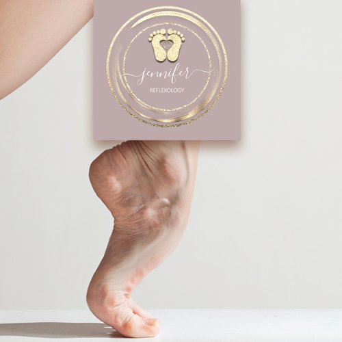 QR Code Logo Reflexology Foot Massage Feet Blush Square Business Card