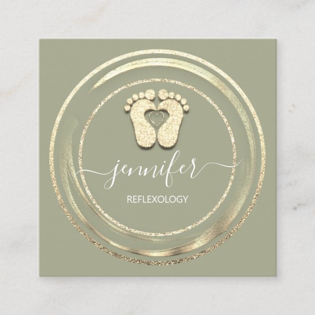 QR Code Logo Reflexology Foot Massage Feet Mint  Square Business Card (Front)