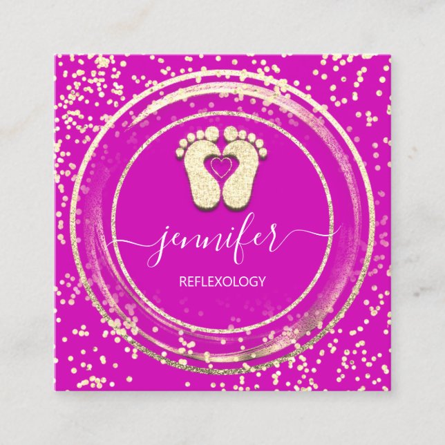 QR Code Logo Reflexology Foot Massage Feet Pink Square Business Card (Front)
