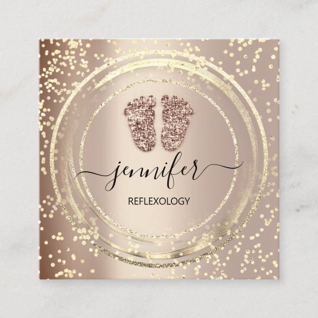 QR Code Logo Reflexology Massage Feet Rose Blush Square Business Card (Front)