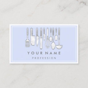 QR CODE Logo Restaurant Cooking Diet Chef Blue Business Card
