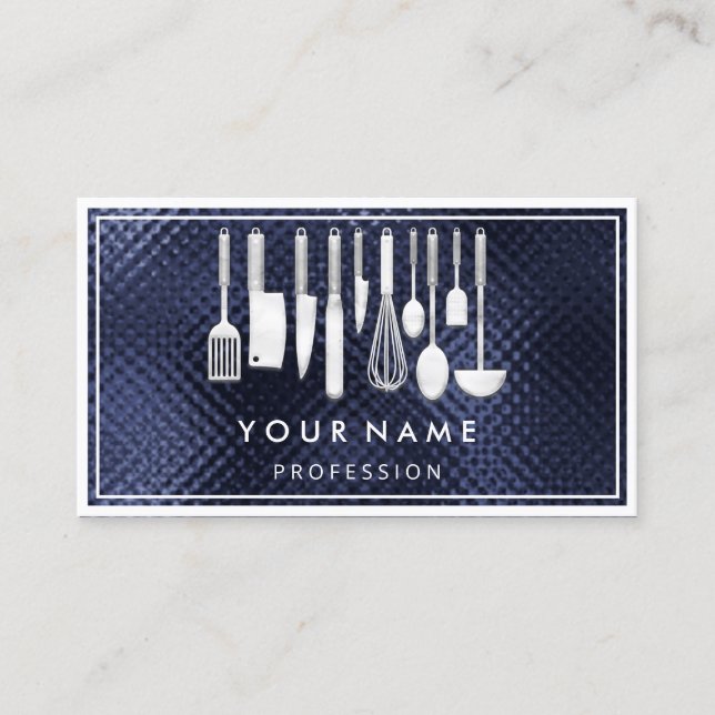 QR CODE Logo Restaurant Cooking Diet Chef Navy Business Card (Front)
