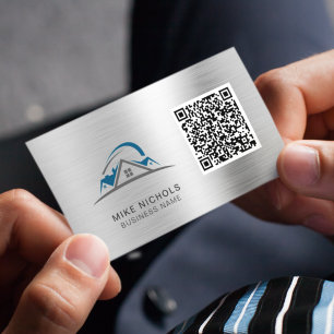 QR Code Logo, Roofer, Builder, Construction Worker Business Card
