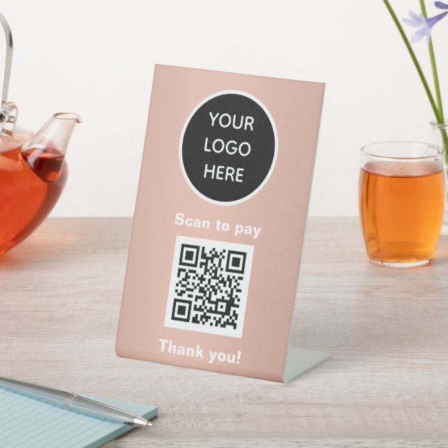 QR Code Logo Rose Gold Business Scan me Website Pedestal Sign (In SItu)