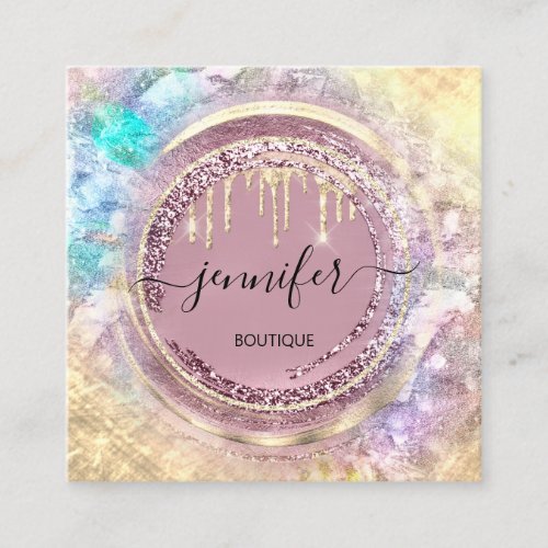 QR Code Logo Shop Glitter Gold Rose Drips Lux Square Business Card