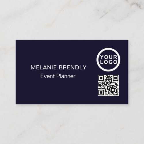 QR Code Logo Simple Navy Blue Business Card