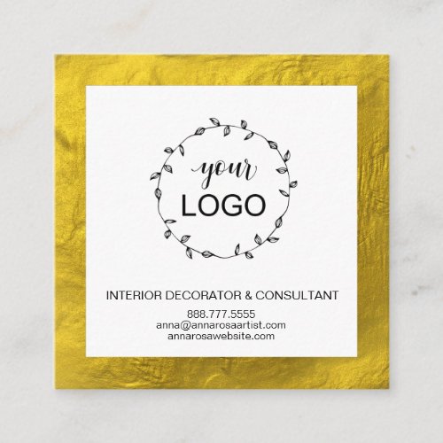  QR Code LOGO_ Social Media Icons Gold Foil Square Business Card
