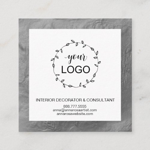  QR Code LOGO_ Social Media Icons SILVER Foil   Square Business Card