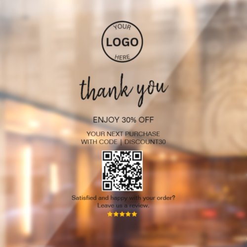 Qr Code Logo Thank you Discount Leave us Review  Window Cling