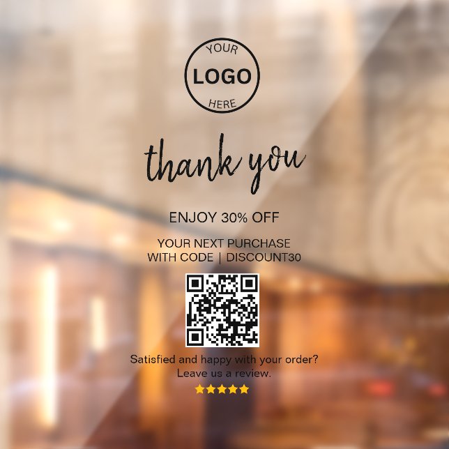 Qr Code Logo Thank you Discount Leave us Review  Window Cling (Sheet 2)