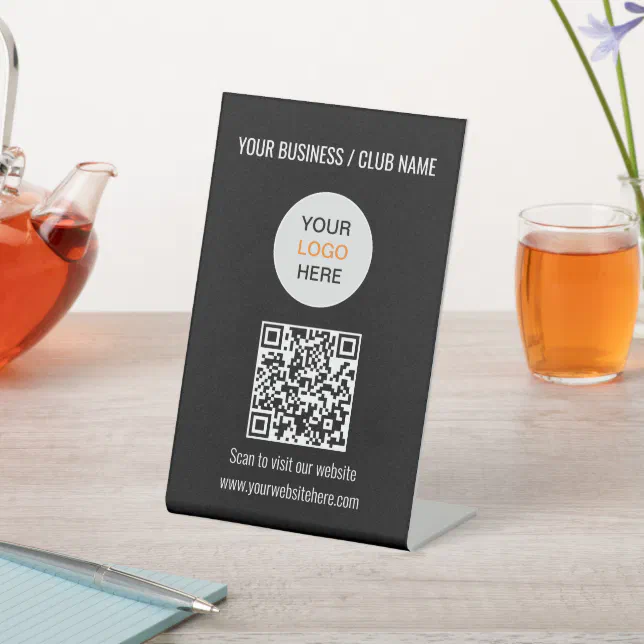 QR Code Logo Website Black Pedestal Sign | Zazzle