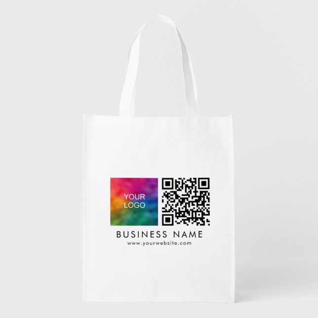 QR Code Logo Website Url Create Your Own Modern Grocery Bag (Front)