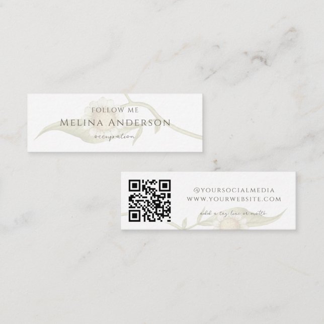 QR Code Logo Wildflower Daisy Social Media   Mini Business Card (Front/Back)