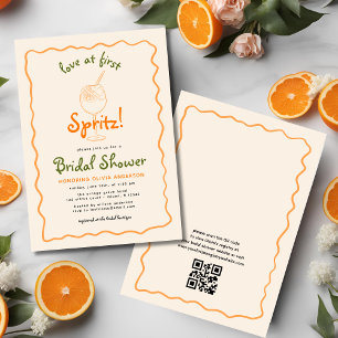 QR Code Love At First Spritz Funky Bridal Shower Invitation