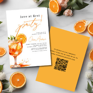 QR Code Love at First Spritz Orange Bridal Shower Invitation