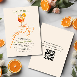 QR Code Love at First Spritz Orange Bridal Shower Invitation