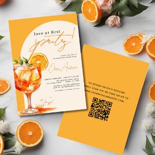 QR Code Love at First Spritz Orange Bridal Shower Invitation