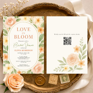QR Code Love in Bloom Floral Bridal Shower Invitation