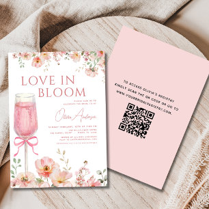 QR Code Love in Bloom Pink Bow Bridal Shower Invitation
