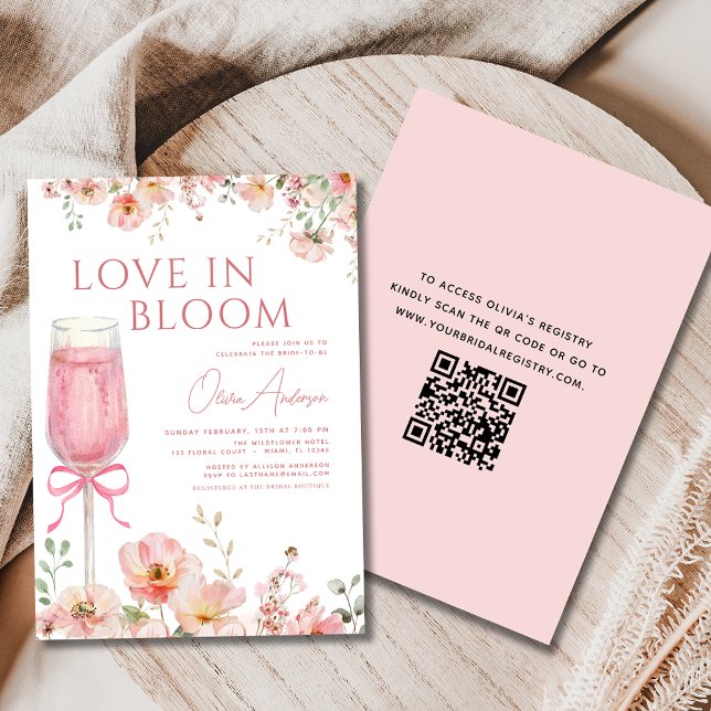 QR Code Love in Bloom Pink Bow Bridal Shower Invitation (Creator Uploaded)