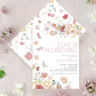 QR Code Love is Blossoming Pink Bridal Shower Invitation
