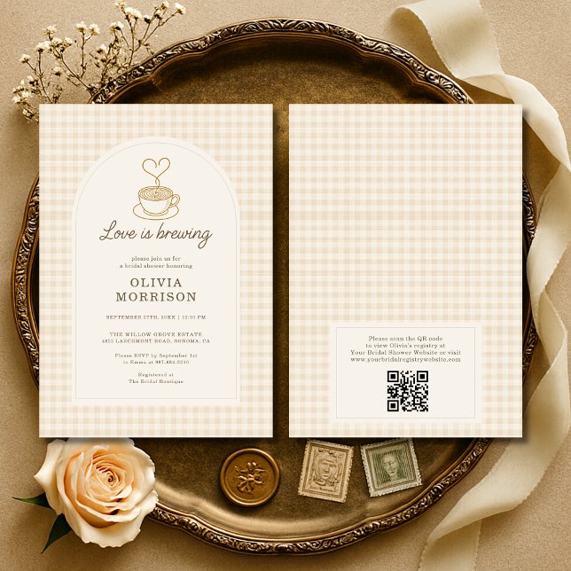 QR Code Love is Brewing Coffee Bridal Shower Invitation (Creator Uploaded)