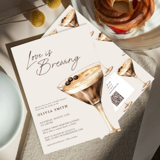 QR Code Love is Brewing Espresso Martini Shower Invitation (Creator Uploaded)