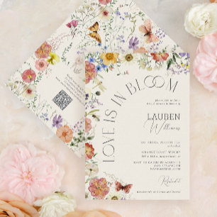 QR Code Love Is In Bloom Wildflower Bridal Shower Invitation