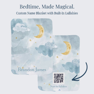 QR Code Lullaby Playlist Moon & Stars Nursery Baby Blanket