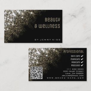 QR Code Luminous Gold Glitter Stars Wellness Business Card