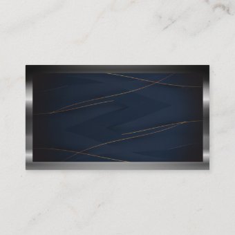 QR Code | Luxury Blue Gold Lines | Metallic Border Business Card | Zazzle