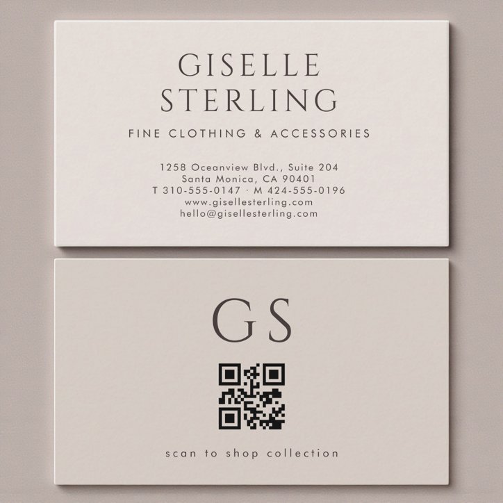 QR Code Luxury Boutique Taupe Neutral Business Card