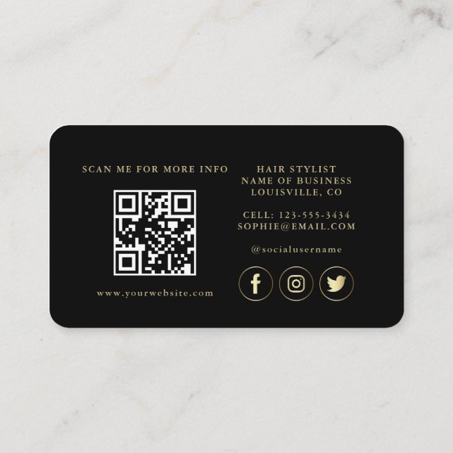 QR Code Luxury Gold Black Professional  Business Card (Back)